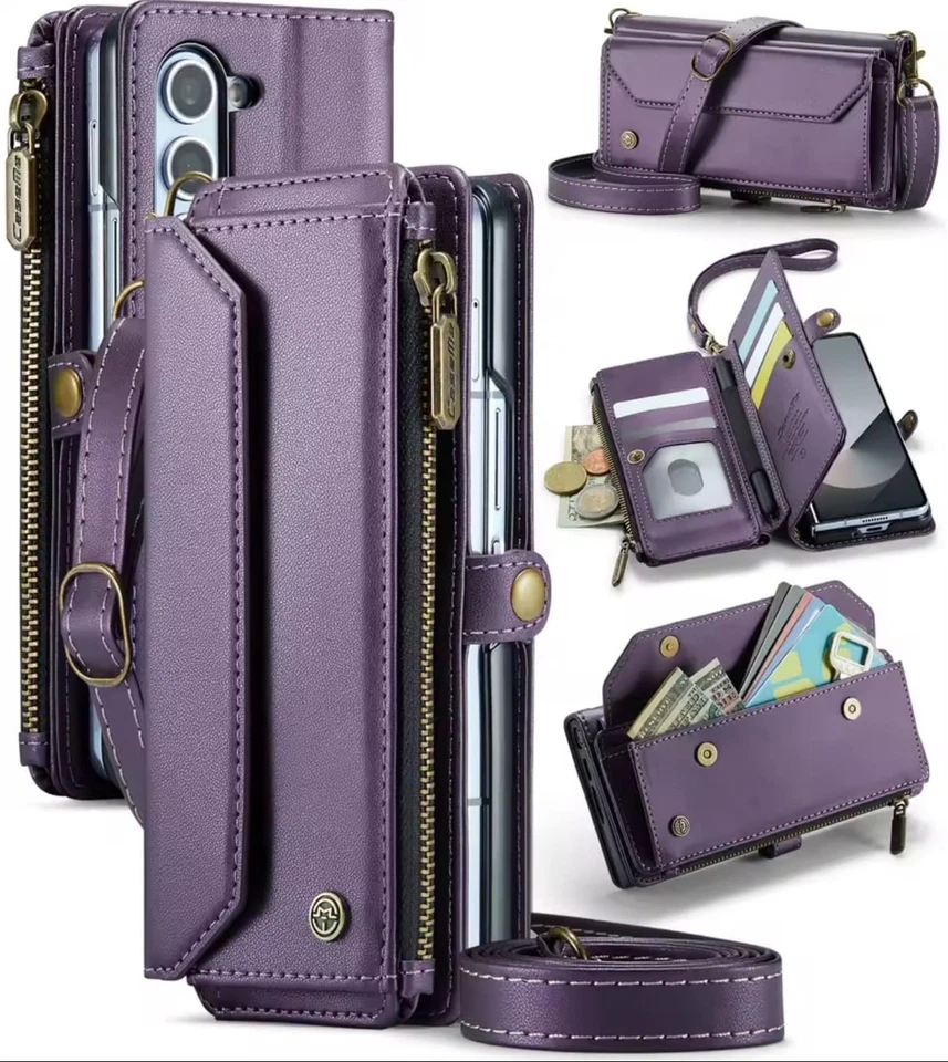 Luxury Wallet Case Galaxy Z Fold 7 6 5 4 Premium PU Leather RFID Magnetic Cover - Image 3 of 4