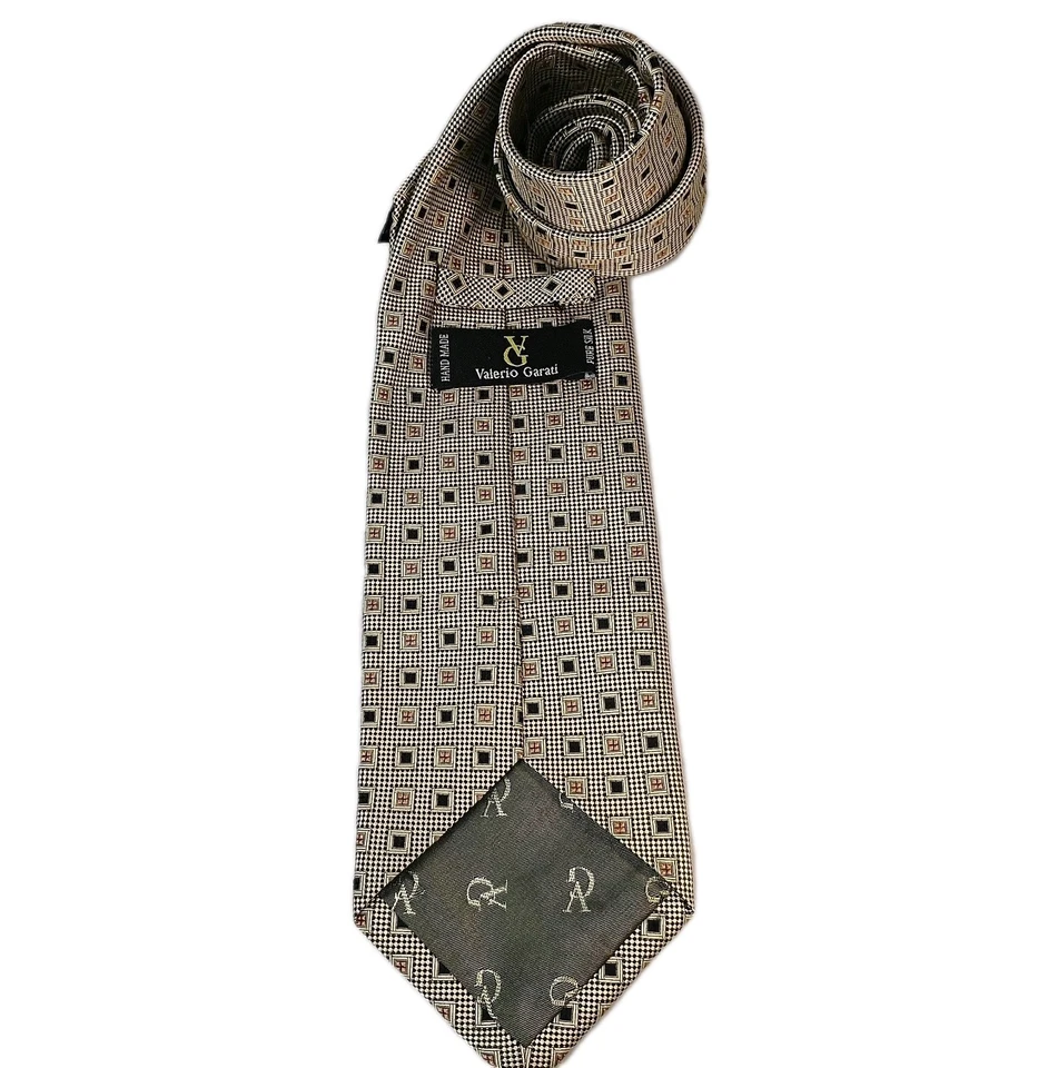 Corbata Valerio Garati 100 % seda clásica dorada/con cuadrados geométricos 58" L Foto 3 de 4