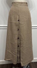 Vintage Houndstooth classic A line SKIRT fully lined wool Leather Buttons 28  W