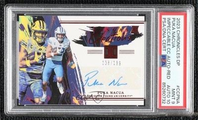 2023 Panini Chronicles Draft Picks Red 38/199 Puka Nacua Rookie Auto RC v1x