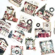 Merry Christmas House Stickers Junk Journal Collage Scrapbooking