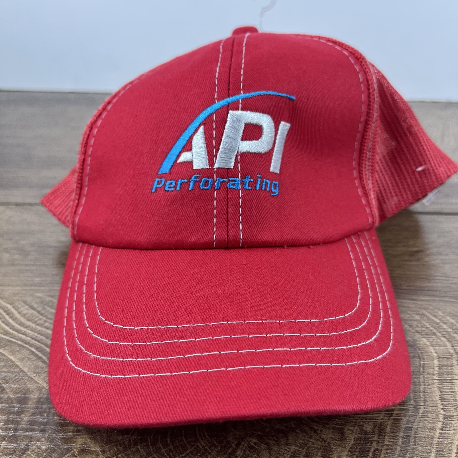 API Perforating Hat Red Cap Adjustable Hat Red Ad… - image 3