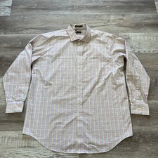 Paul Fredrick Dress Shirt Mens 18x37 plaid Non-Iron Two Ply Cotton Classic Fit
