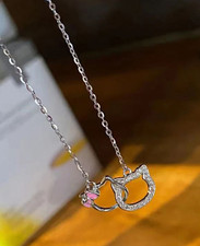 Hello Kitty Double Pendant Ring Necklace Anime Clavicle Chain Pendant Bow Charm