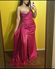 Ieena for Mac Duggal Pink Satin Strapless Beaded Rhinestone Long Gown 12