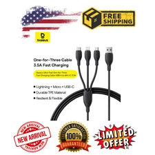 Baseus 3 in 1 USB Type C Cable PD 100W Fast Charging Date Cable For iPhone 13