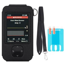 Dexcom G7 Receiver Leather Case with Lanyard and 2PCS Screen Protector (Black)