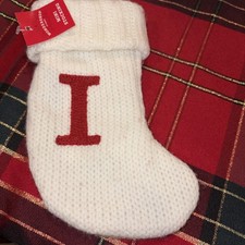 WONDERSHOP TARGET MINI CHRISTMAS STOCKING LETTER I MONOGRAM WHITE 8" KNIT NEW