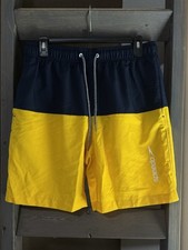 Men  s Speedo Colorblock Swim Trunks Mesh Lining Yellow Navy Blue Shorts Size M