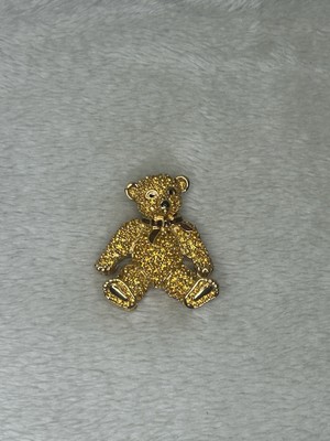 NEW OLD STOCK SWAROVSKI SWAN SIGNED TEDDY BEAR 3D CRYSTAL PAVE BROOCH 1.5 