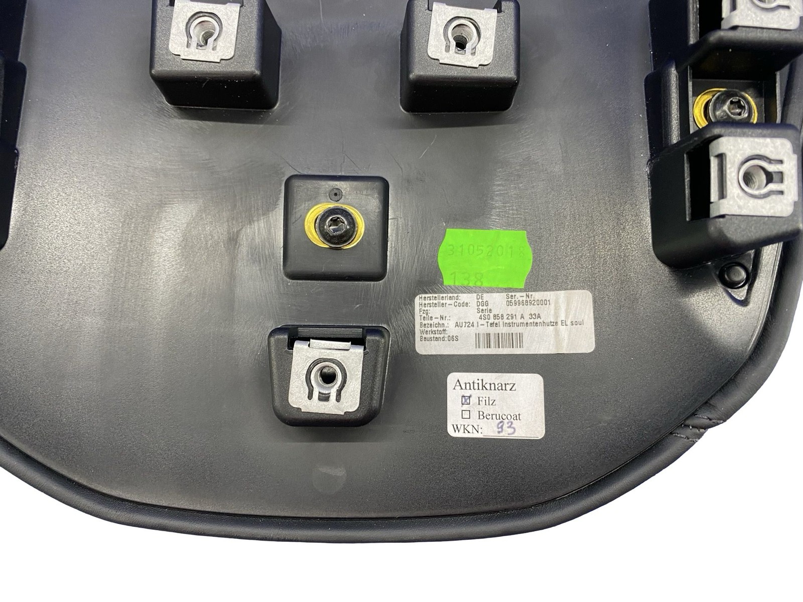 2017-2023 AUDI R8 V10 4S RWS OEM FRONT UPPER DASH CLUSTER TRIM PAD 4S0858291A