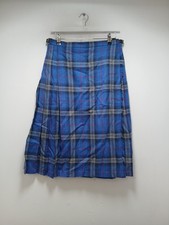 Vintage Edinburgh Woollen Mill Blue Red Check Pure Wool Kilt UK Size 16