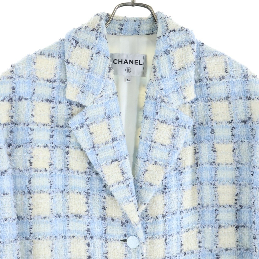 CHANEL 22AW Coco Mark Button Glitter Sequin Fancy Tweed Plaid Tailored Used 2058 thumbnail 3