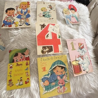 Vintage 1,3,4 Years Birthday Hallmark Cards Clown Scrape Booking Mixed Lot