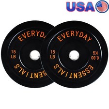 Olympic Bumper Plate Weight Plates 15 lb Pair Durable Rubber Fitness Gear New