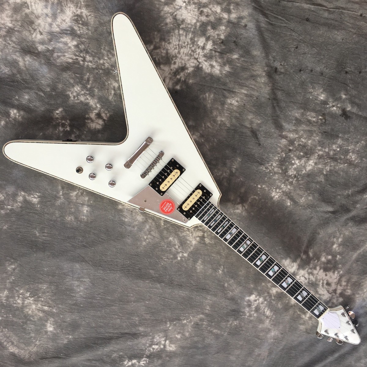 Custom Flying V White Electric Guitar H-H Pickups Chrome Hardware