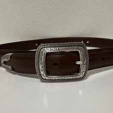 Vtg USA Brighton B2208 Brown Leather Belt W/Silver Plated Hardware M/L32
