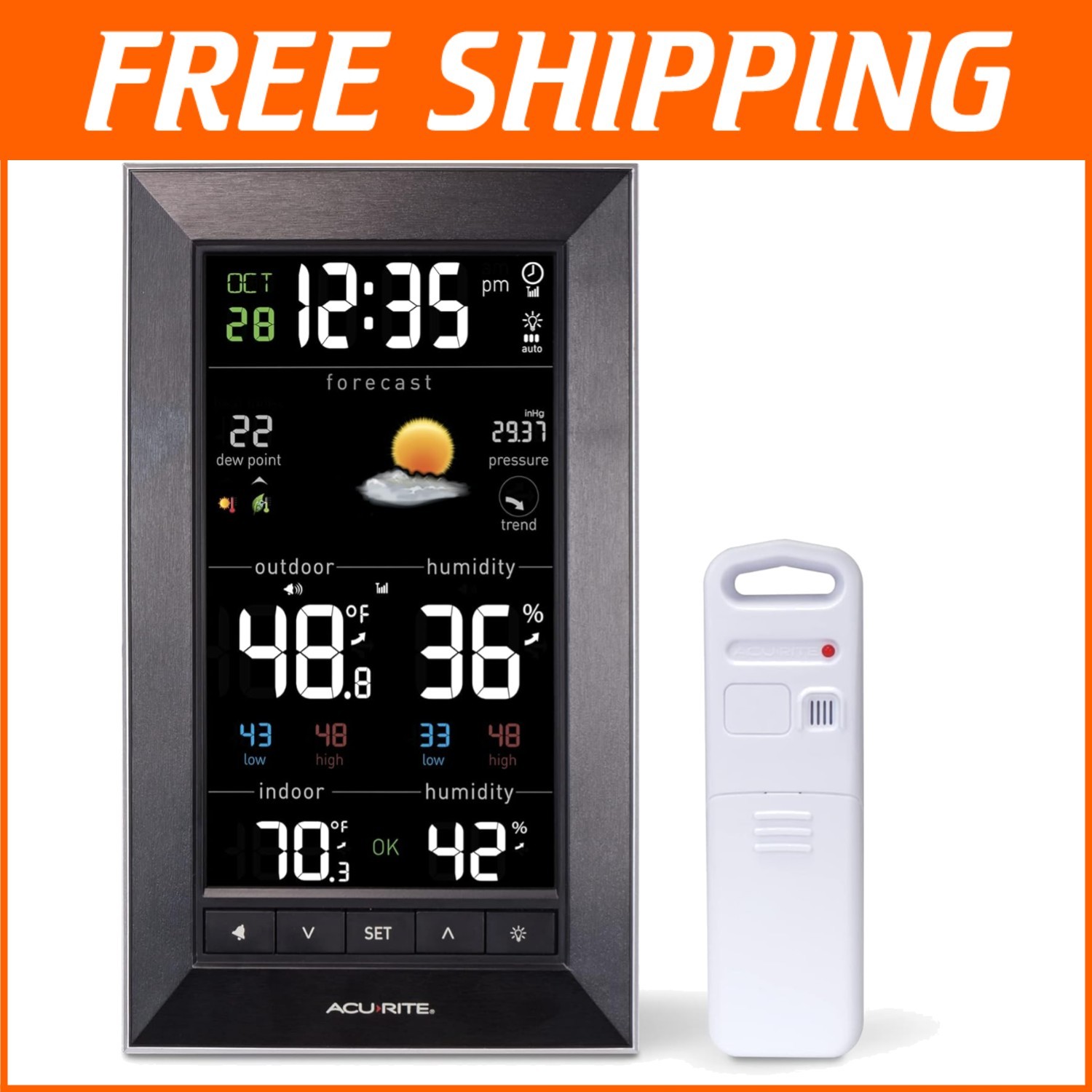 Digital Vertical Weather Forecaster - Indoor/Outdoor Temp, Humidity & Clock