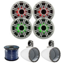4x Kicker 6.5" LED Marine Speakers, 2x Tower Enclosure, Enrock 50 Ft 16-G Wire