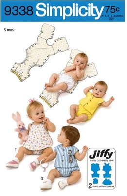 BABY Unisex One-Piece Snap-On Suits Sewing Pattern Simplicity 9338