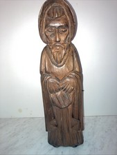 Scatola vino monaco vintage in legno intagliato