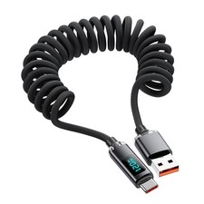 Spring Coil USB to USB C Cable with Digital Display 120W Spring Charging Cable