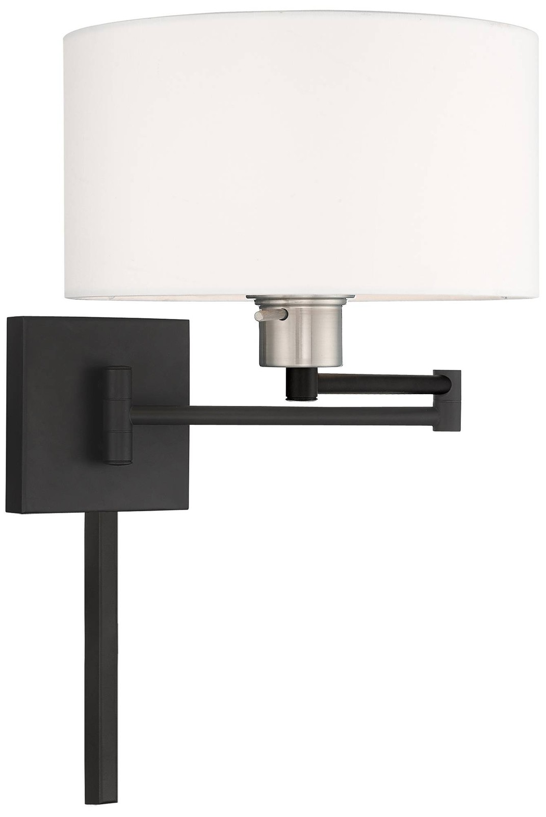 Black Swing Arm Wall Lamp with Off-White Fabric Drum Shade thumbnail 4