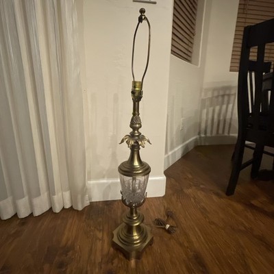 Solid Heavy Brass Stiffel Lamp Luxe Hollywood Regency Style Cut Crystal 30''