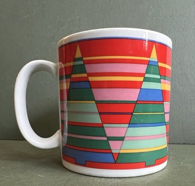 Vntg 1984 Gallery Originals Multicolored Striped Christmas Trees Mug Unused NOS