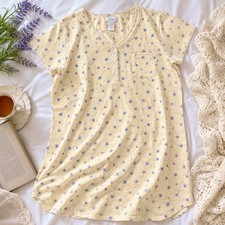 Vintage Aria Floral Nightgown Womens Large Cotton Blend Yellow Cottagecore