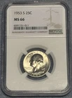 1953-S 25C NGC MS 66 Washington Quarter 90% Silver Graded NGC MS 66 See Photos!!