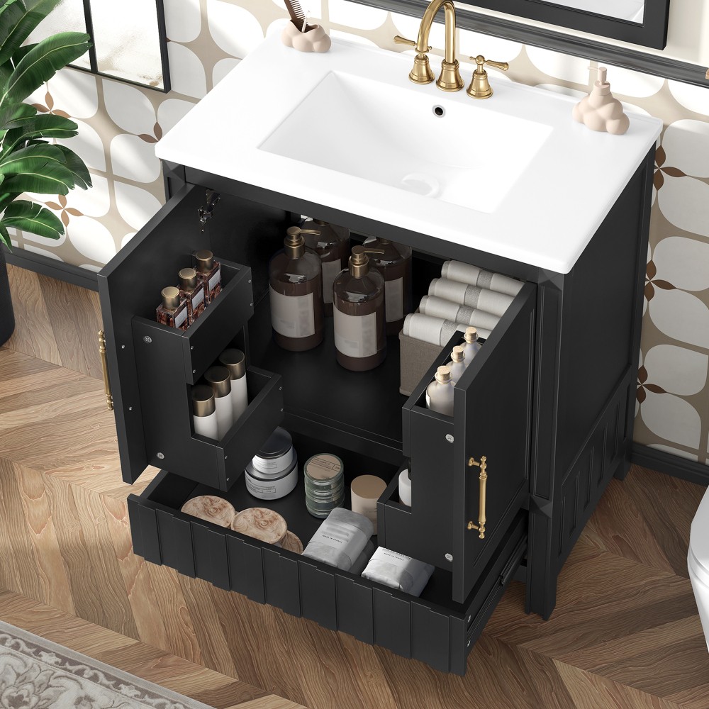 Bathroom Vanity with Sink, Door Panel, Storage Shelf and Drawers
