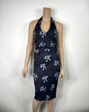 Vtg Versace Classic V2 1999 Navy Floral Print Halter Dress IT 42