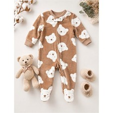 Carter  s 3M Baby Boy Fleece Footed Pajamas Bear Print Zip Sleeper Brown Cozy NWT