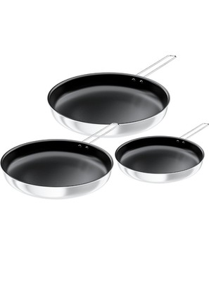 Bratpfannen 3er Set (20 cm + 24 cm + 28 cm), 4-lagig Edelstahl Antihaft