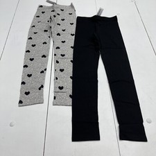 Old Navy 2 Pair Black Gray Heart Leggings Youth Girls Size Large