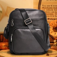 Men's Leather Crossbody Bag Multi-Pocket Messenger Shoulder Bag