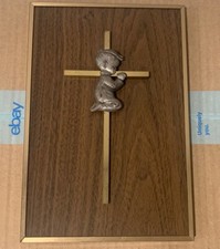 Vintage Picture Frame of Little Boy Praying at Cross - Wall Plaque -