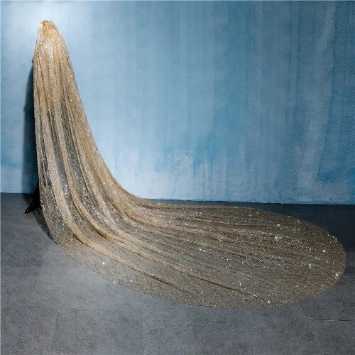 Gold 3Meters Wedding Bridal Veil Long Bride Cathedral Veil Glitters Shiny - Picture 5 of 5