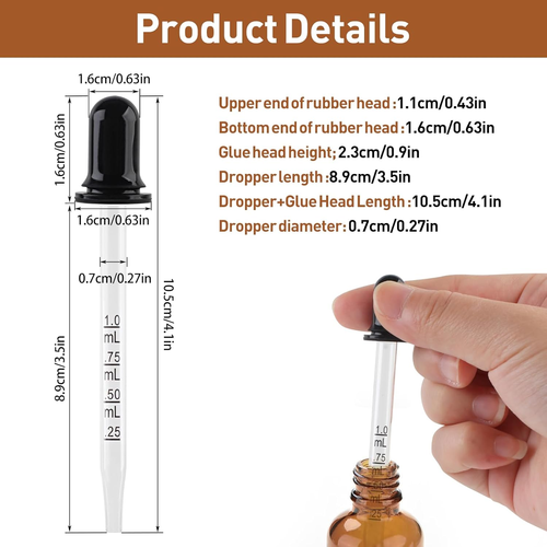 Glass Dropper, Pipettes Lab Dropper, Medicine, 1ml Capacity, Ear and Eye Dropper - Picture 2 of 9