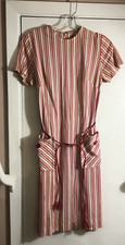 Vintage 50s/60s shift type red striped dress deep pockets school coed mod
