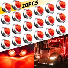 20x Chrome Red 3/4" Bullet Round LED Side Marker Lights For 12V Trailer Truck RV
