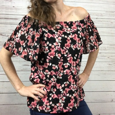 black floral off the shoulder top