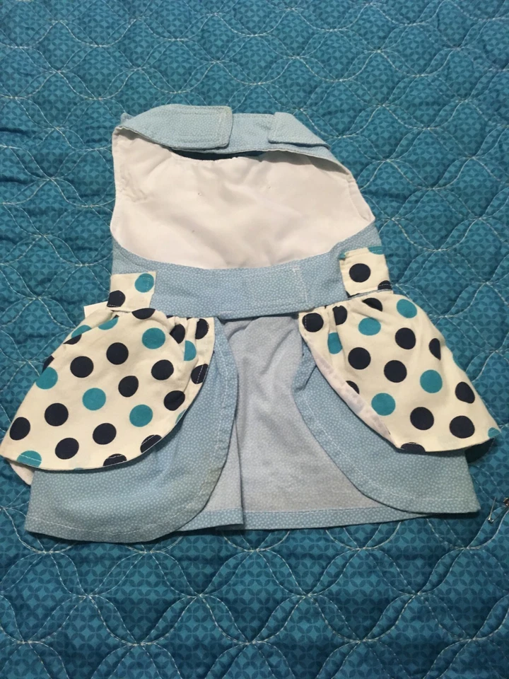 В горошек синий нагрудник платье для маленькой собаки с крышкой - Изображение 2 из 2