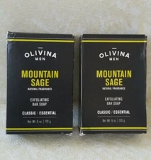 ( LOT OF 2  ) OLIVINA MEN • MOUNTAIN SAGE • EXFOLIATING BAR SOAP• Classic  6 oz 