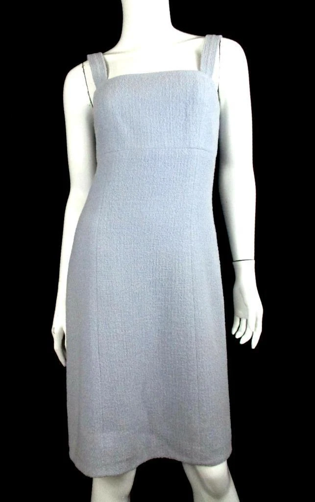 CHANEL VINTAGE 1997P 2 PZ. SET CAPPOTTO E ABITO CON LOGO IN TWEED BLU TAGLIA 38
