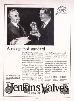1923 Jenkins Valves Jenkins Bros NYC Chicago London Print Ad