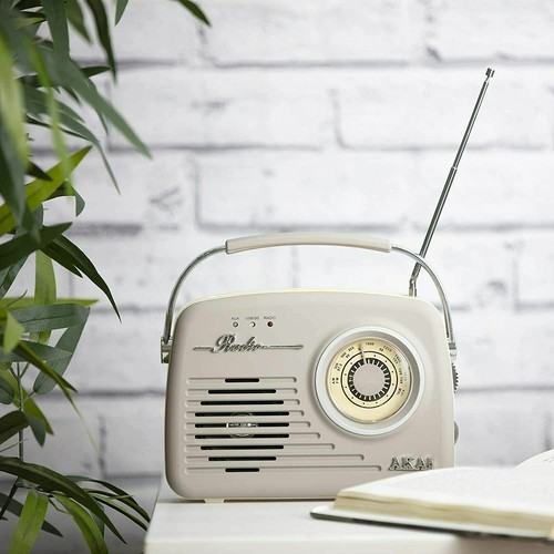 AKAI RETRO PORTABLE RADIO TAUPE DIGITAL DAB AM/FM ALARM CLOCK VINTAGE USB SD - Picture 2 of 6