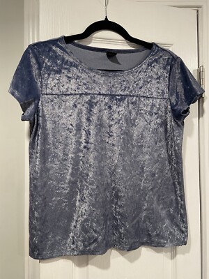 City Streets Blue Crushed Velvet Short Sleeve Scoop Neck Tee Shirt Size Small