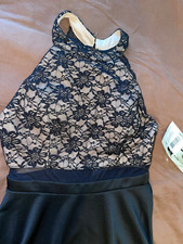 ^HONEY & ROSIE  BLACK SHORT FORMAL size 7 HALTER TYPE TOP LINED beige LACE NWT